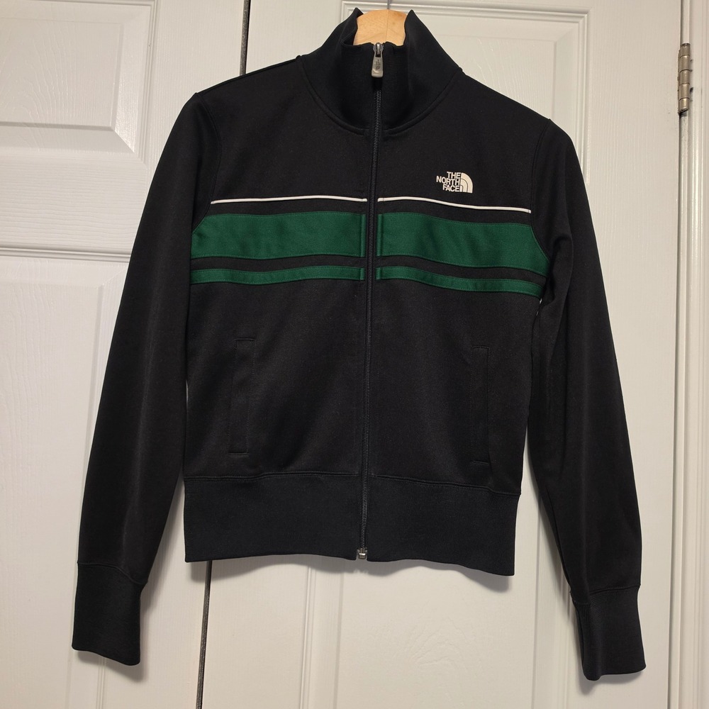 The North Face Striped Full Zip Track Jacket Black Green Small